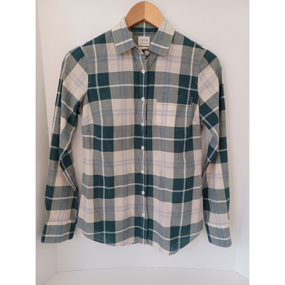 J.CREW Perfect Fit Green Plaid Lightweight Button Down Shirt Women's Size XXS